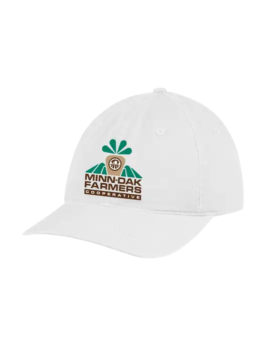 Garment Washed Unstructured Twill White Cap w/Minn-Dak Farmers Cooperative Logo
