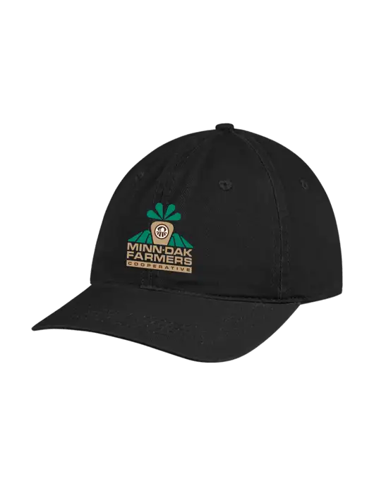 Garment Washed Unstructured Twill Black Cap w/Minn-Dak Farmers Cooperative Logo