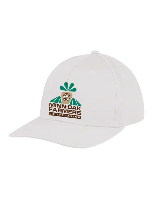 Premium Modern Structured Twill White Snapback Cap w/Minn-Dak Farmers Cooperative Logo