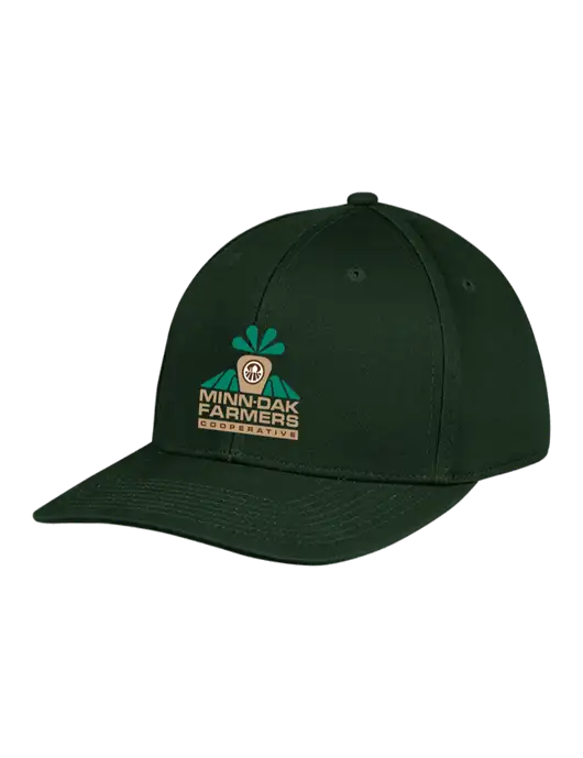 Premium Modern Structured Twill Dark Green Snapback Cap w/Minn-Dak Farmers Cooperative Logo