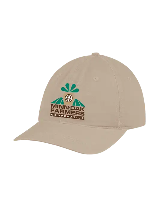 Garment Washed Unstructured Twill Tan Cap w/Minn-Dak Farmers Cooperative Logo