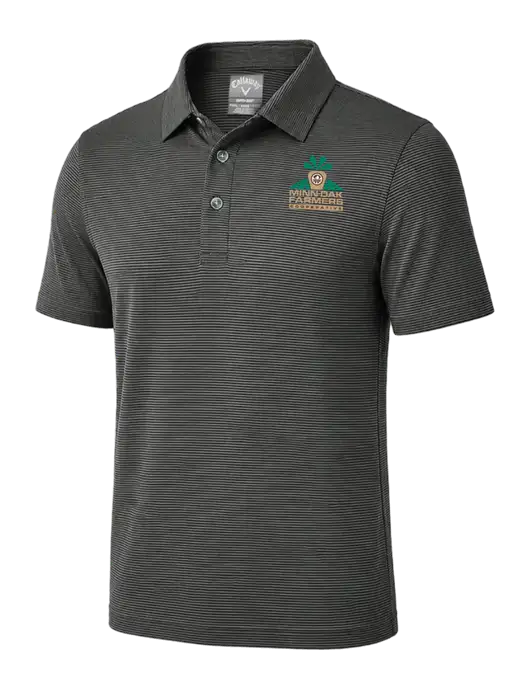 Callaway Black Fine Line Stripe Polo w/Minn-Dak Farmers Cooperative Logo