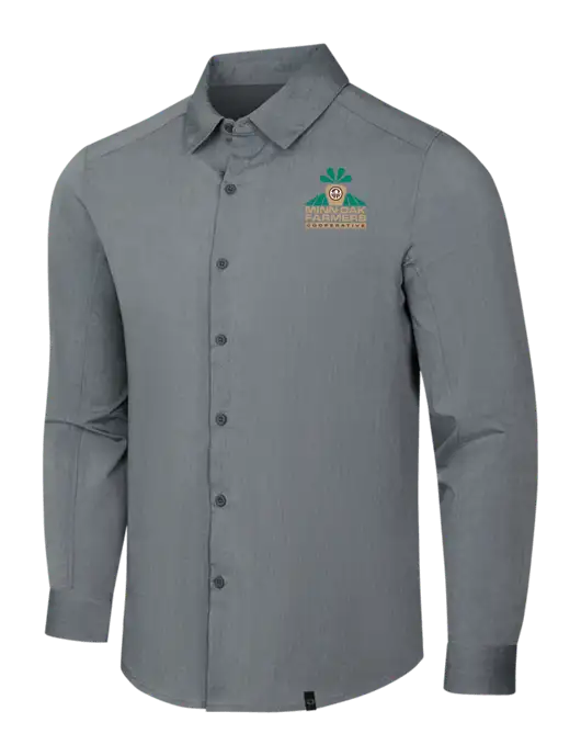 OGIO Medium Grey Heather Commuter Woven Shirt w/Minn-Dak Farmers Cooperative Logo