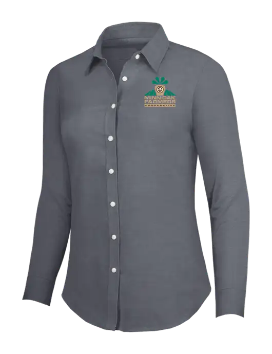 Dark Grey Womens SuperPro Oxford Shirt w/Minn-Dak Farmers Cooperative Logo