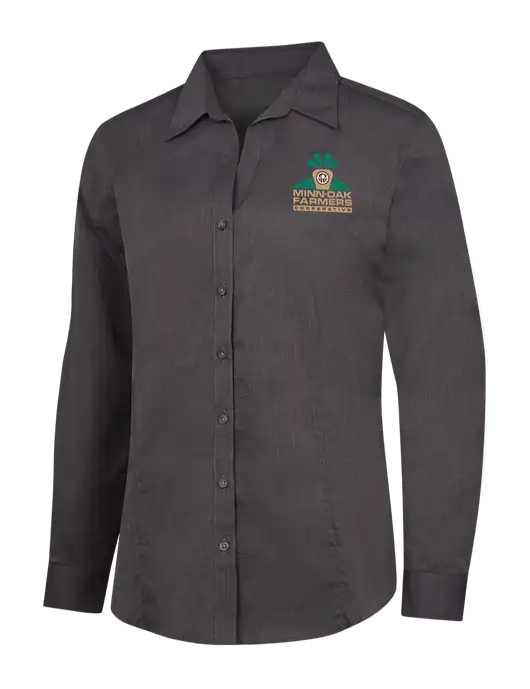 Womens Soft Black Crosshatch Easy Care Shirt w/Minn-Dak Farmers Cooperative Logo