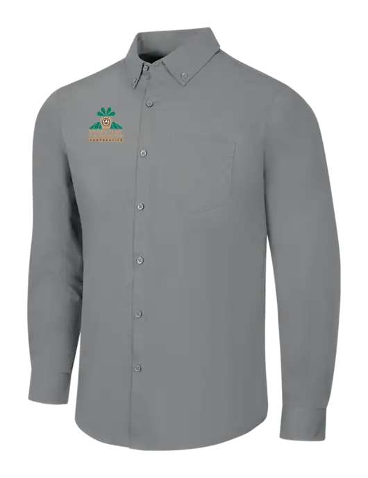 Medium Grey Long Sleeve Carefree Poplin Shirt w/Minn-Dak Farmers Cooperative Logo