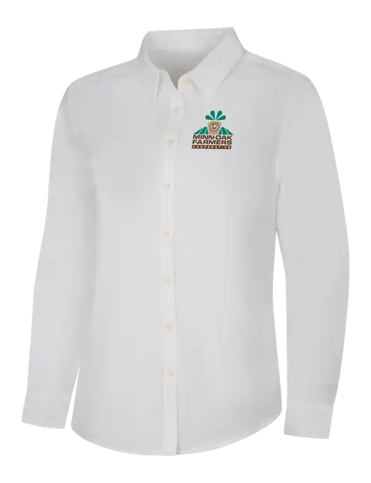 Womens White Long Sleeve Superpro React Twill Shirt w/Minn-Dak Farmers Cooperative Logo
