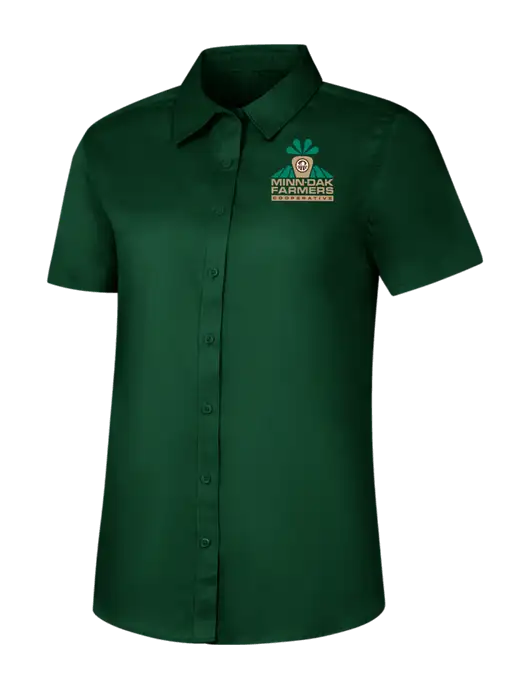 Womens Dark Green Short Sleeve Superpro React Twill Shirt w/Minn-Dak Farmers Cooperative Logo