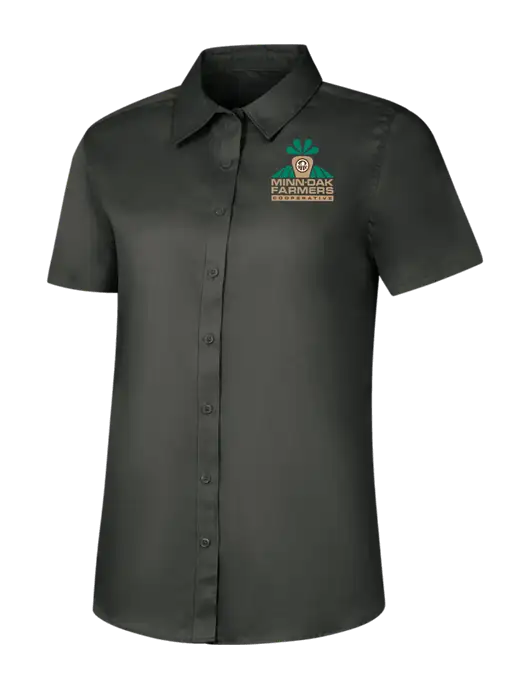 Womens Dark Grey Short Sleeve Superpro React Twill Shirt w/Minn-Dak Farmers Cooperative Logo