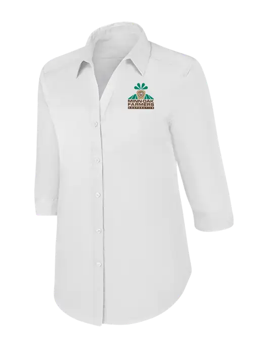 Womens White 3/4 Sleeve Carefree Poplin Shirt w/Minn-Dak Farmers Cooperative Logo