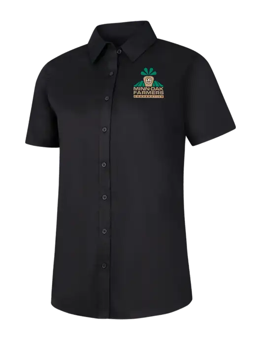 Womens Black Short Sleeve Superpro React Twill Shirt w/Minn-Dak Farmers Cooperative Logo