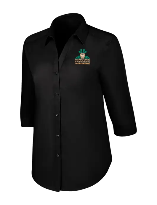 Womens Black 3/4 Sleeve Carefree Poplin Shirt w/Minn-Dak Farmers Cooperative Logo