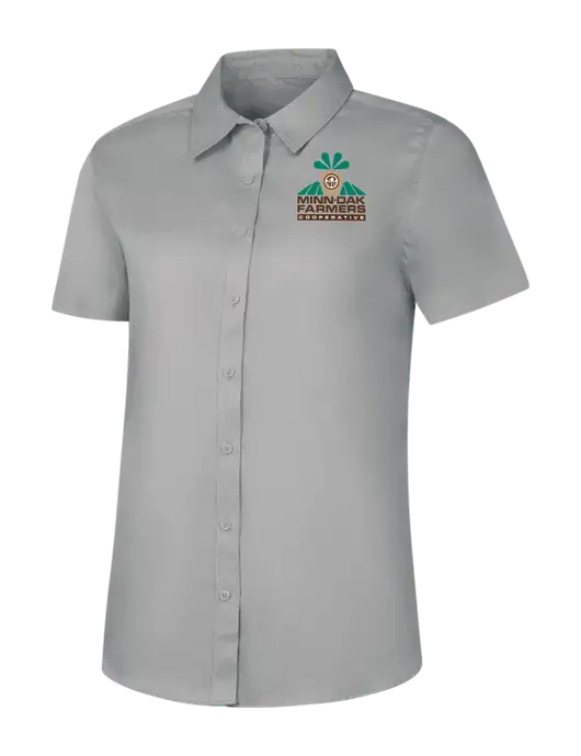 Womens Light Grey Short Sleeve Superpro React Twill Shirt w/Minn-Dak Farmers Cooperative Logo