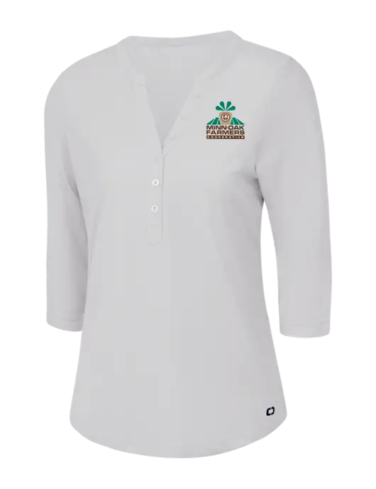 OGIO Bright White Jewel Henley w/Minn-Dak Farmers Cooperative Logo