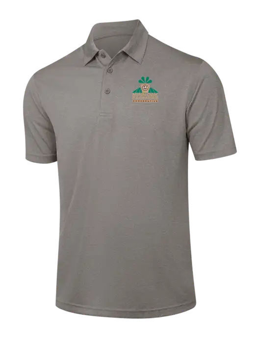Medium Grey Heather Contender Polo w/Minn-Dak Farmers Cooperative Logo