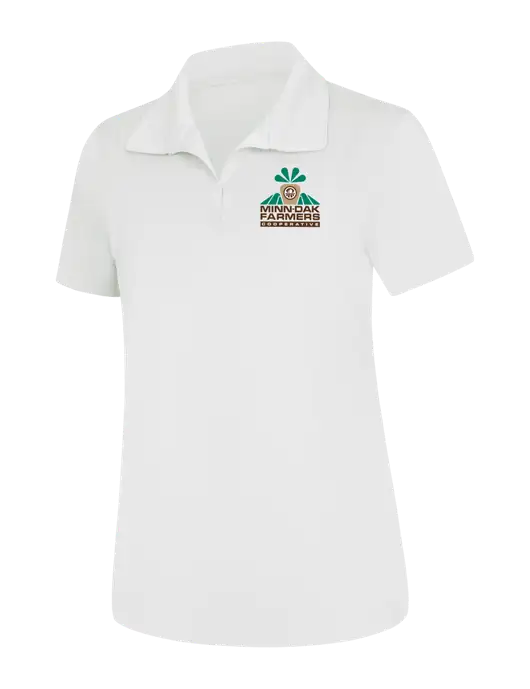Womens White Micropique Sport-Wick Polo w/Minn-Dak Farmers Cooperative Logo