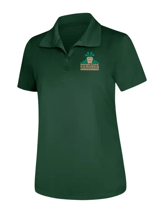 Womens Dark Green Micropique Sport-Wick Polo w/Minn-Dak Farmers Cooperative Logo