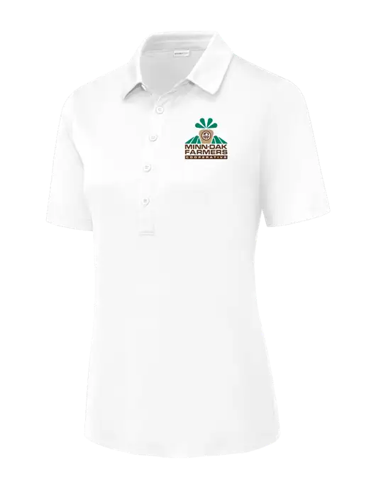 White Womens Posi-UV Pro Polo w/Minn-Dak Farmers Cooperative Logo
