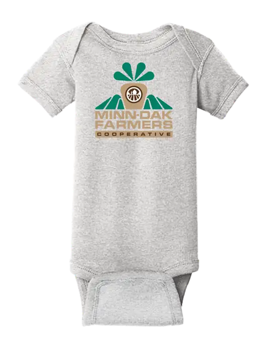 Rabbit Skins Light Grey Heather Infant Short Sleeve Baby Rib Bodysuit w/Minn-Dak Farmers Cooperative Logo