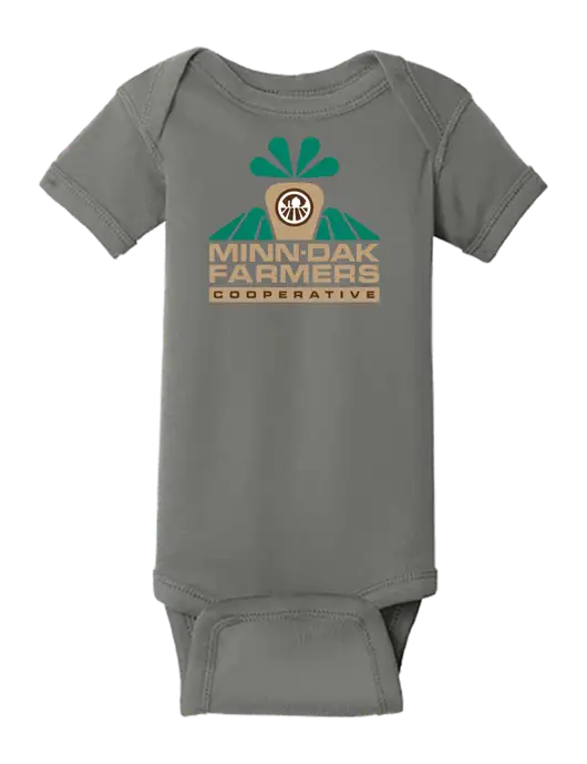 Rabbit Skins Charcoal Infant Short Sleeve Baby Rib Bodysuit w/Minn-Dak Farmers Cooperative Logo