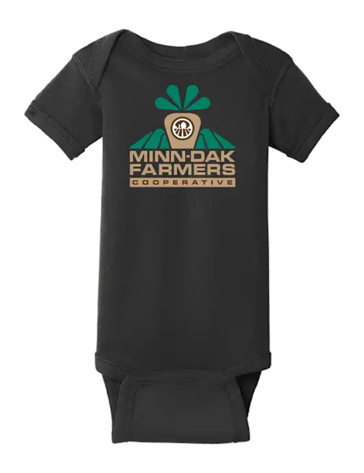 Rabbit Skins Black Infant Short Sleeve Baby Rib Bodysuit w/Minn-Dak Farmers Cooperative Logo