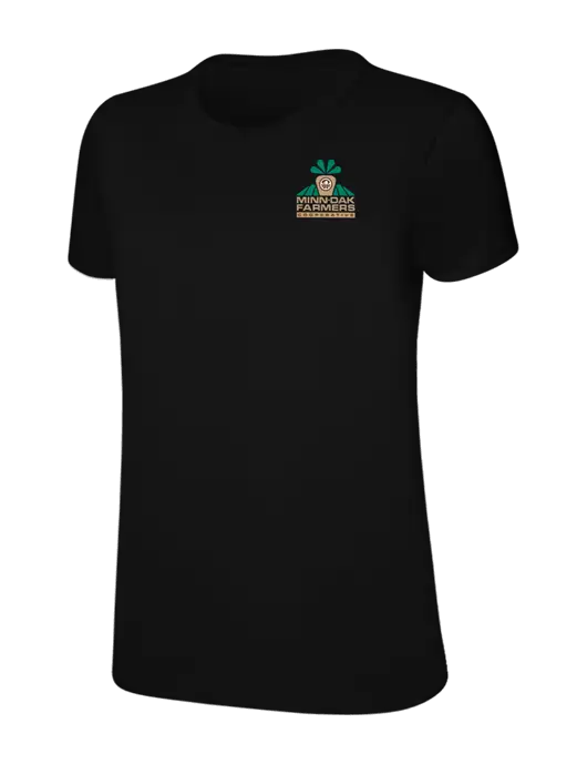 Womens Ring Spun Jet Black 4.5 oz T-Shirt w/Minn-Dak Farmers Cooperative Logo