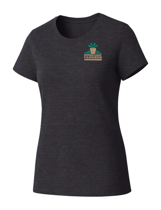 Womens Seriously Soft Heathered Charcoal T-Shirt w/Minn-Dak Farmers Cooperative Logo