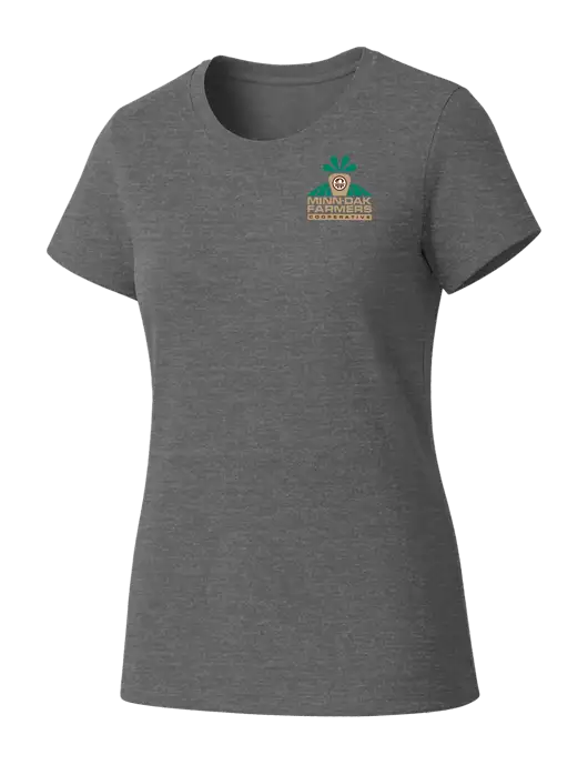 Womens Seriously Soft Grey Frost T-Shirt w/Minn-Dak Farmers Cooperative Logo