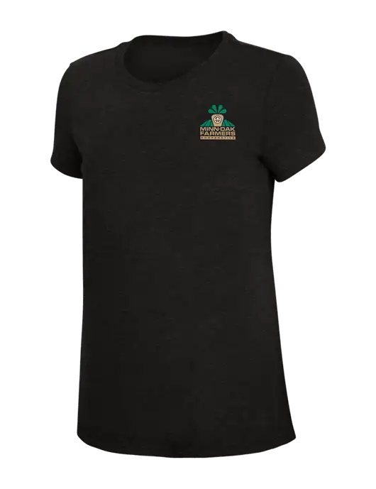 Womens Simply Soft Black 4.5oz Poly/Combed Ring Spun Cotton T-Shirt w/Minn-Dak Farmers Cooperative Logo