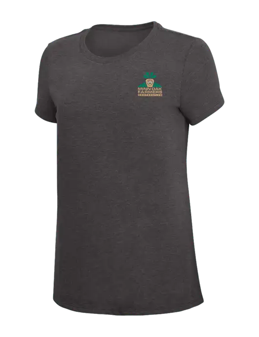 Womens Simply Soft Heather Charcoal 4.5oz  Poly/Combed Ring Spun Cotton T-Shirt w/Minn-Dak Farmers Cooperative Logo