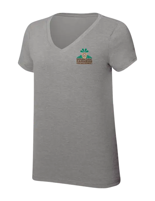 Womens Simply Soft V-Neck Grey Frost 4.5oz  Poly/Combed Ring Spun Cotton T-Shirt w/Minn-Dak Farmers Cooperative Logo