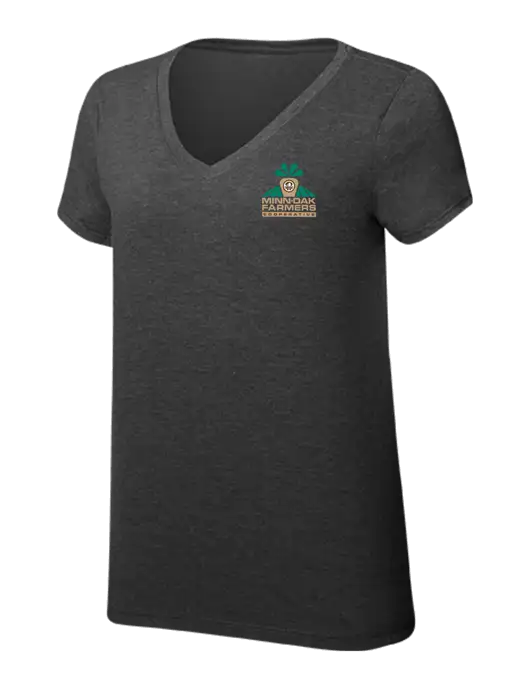Womens Simply Soft V-Neck Black Frost 4.5oz  Poly/Combed Ring Spun Cotton T-Shirt w/Minn-Dak Farmers Cooperative Logo