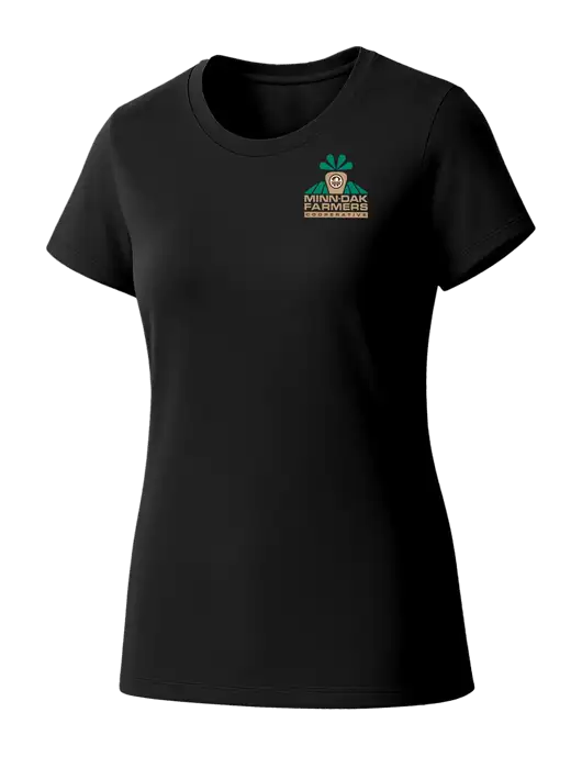 Womens Seriously Soft Black T-Shirt w/Minn-Dak Farmers Cooperative Logo