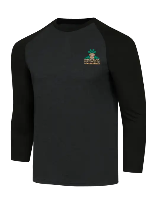 Simply Soft 3/4 Sleeve Black/Black Frost Ring Spun Cotton T-Shirt w/Minn-Dak Farmers Cooperative Logo