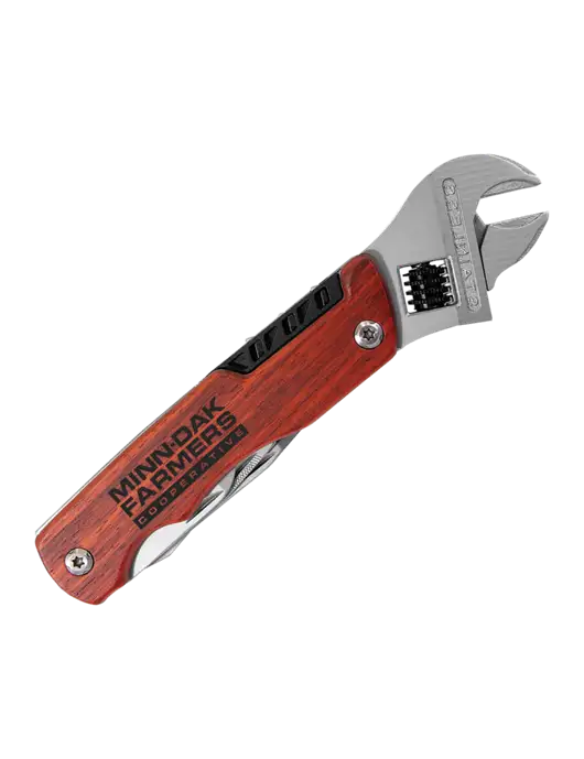 Wood Handle Wrench Multi Tool with Case w/Minn-Dak Farmers Cooperative Logo