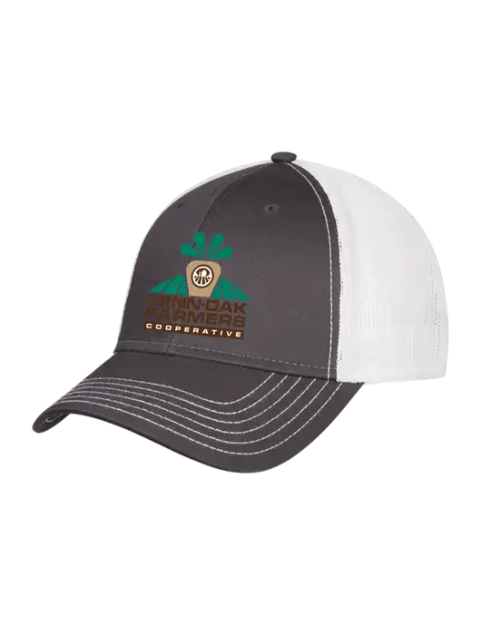 Dark Grey/White Mesh Trucker Cap Snap Back w/Minn-Dak Farmers Cooperative Logo