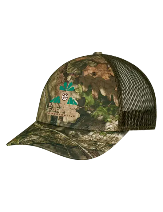 Breakup Country Brown Mossy Oak Camo Mesh Trucker Cap Snap Back w/Minn-Dak Farmers Cooperative Logo