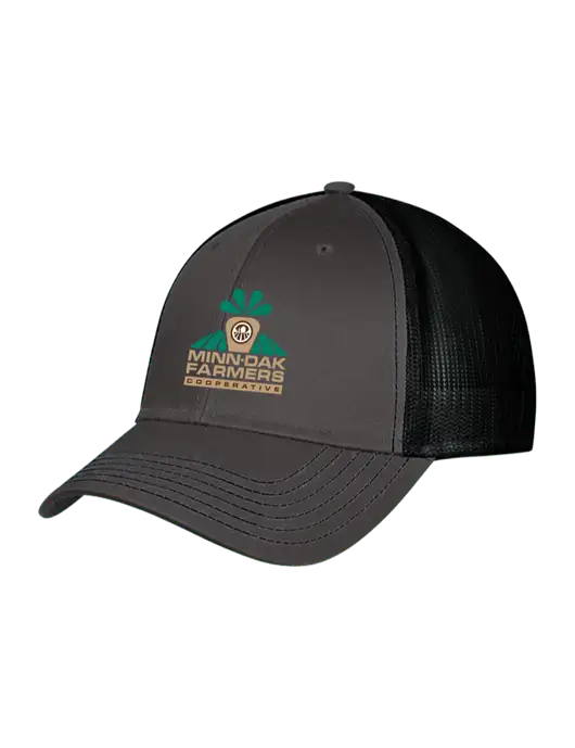 Charcoal & Black Mesh Trucker Cap Snap Back w/Minn-Dak Farmers Cooperative Logo