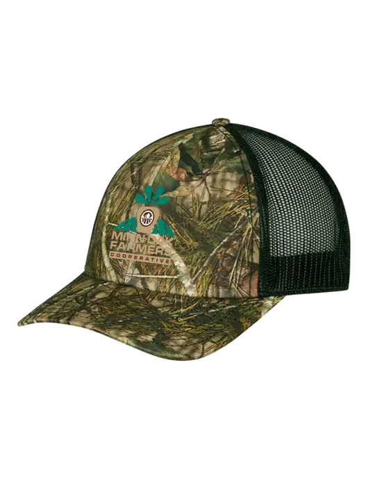 Mossy Oak Break Up Country/Black Mesh Trucker Cap w/Snap Back  w/Minn-Dak Farmers Cooperative Logo