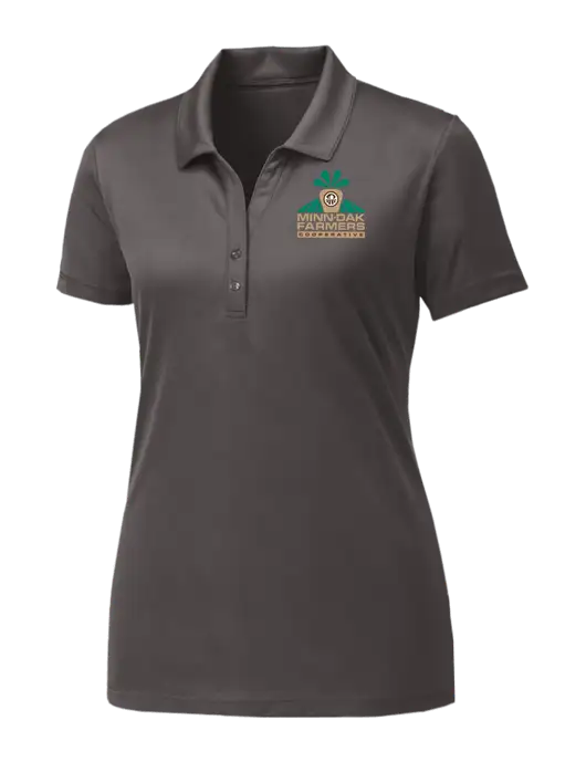 Womens Dark Grey PosiCharge Competitor Polo w/Minn-Dak Farmers Cooperative Logo