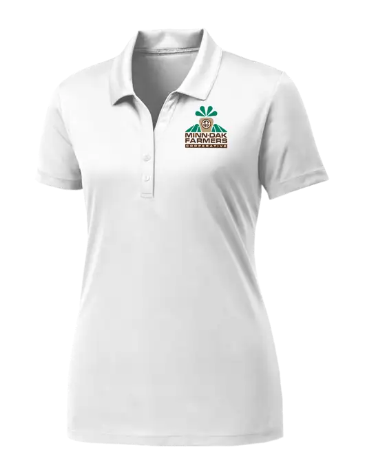 Womens White PosiCharge Competitor Polo w/Minn-Dak Farmers Cooperative Logo
