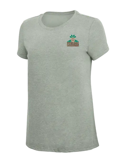 Womens Simply Soft Heathered Light Grey 4.5oz Poly/Combed Ring Spun Cotton T-Shirt w/Minn-Dak Farmers Cooperative Logo