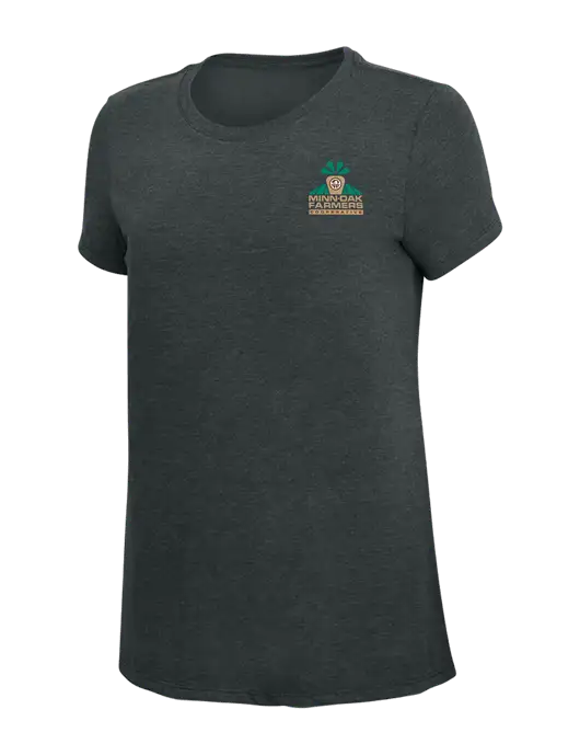 Womens Simply Soft Black Frost 4.5oz Poly/Combed Ring Spun Cotton T-Shirt w/Minn-Dak Farmers Cooperative Logo