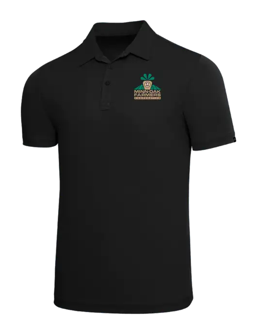 TravisMathew Black Solid Oceanside Polo w/Minn-Dak Farmers Cooperative Logo