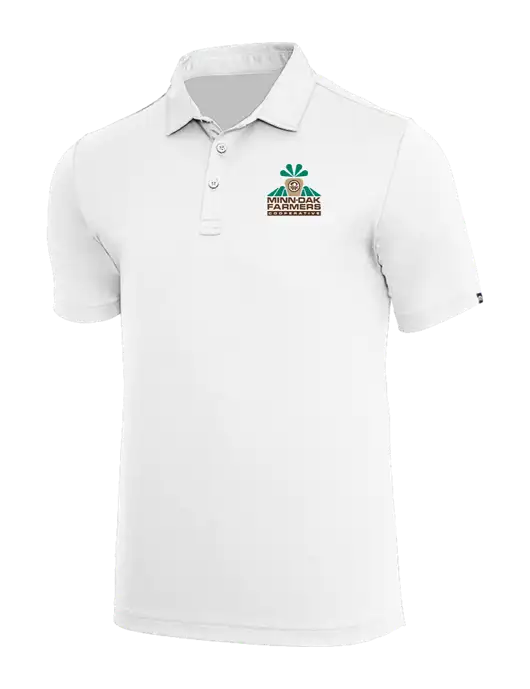 TravisMathew White Coto Performance Polo w/Minn-Dak Farmers Cooperative Logo