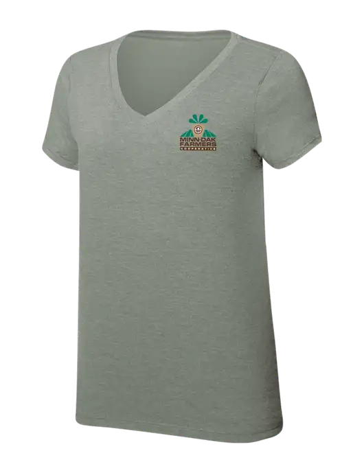 Womens Simply Soft V-Neck Heather Sage 4.5oz  Poly/Combed Ring Spun Cotton T-Shirt w/Minn-Dak Farmers Cooperative Logo