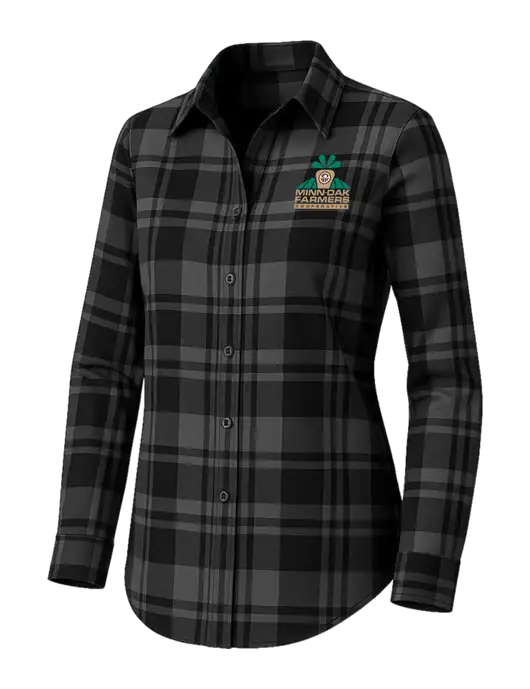 Womens Medium Grey/Black Plaid Flannel Tunic w/Minn-Dak Farmers Cooperative Logo