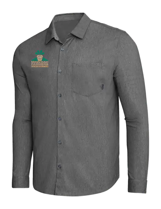 OGIO Dark Grey Heather Extend Long Sleeve Button Up Shirt w/Minn-Dak Farmers Cooperative Logo