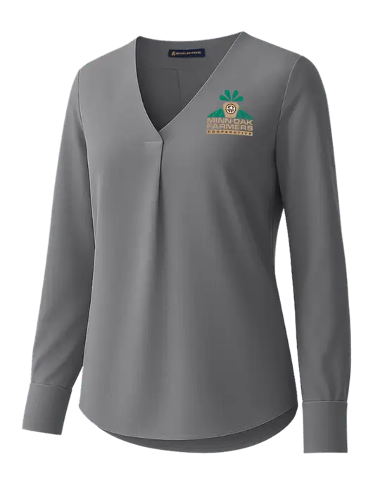 Brooks Brothers Womens Medium Grey Open-Neck Satin Blouse  w/Minn-Dak Farmers Cooperative Logo