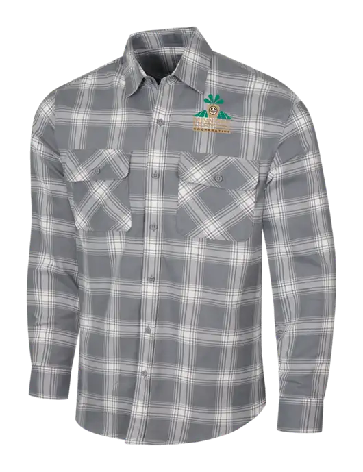 Medium Grey/Cream Plaid Flannel Shirt w/Minn-Dak Farmers Cooperative Logo